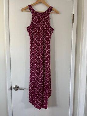 Free People Floral High-Neck Maxi Dress in Berry Pink
